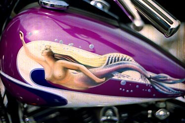 graphics and mermaid on Harley Davidson tank