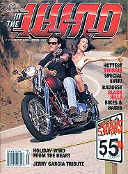 ghost flames in candy apple red on cover of In The Wind magazine