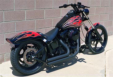 custom painted flames, red on black, Harley Davidson motorcycle