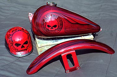 skull graphic on Harley Davidson motorcycle