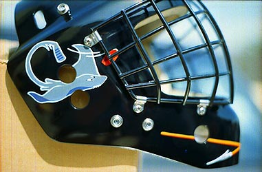 character art on hockey helmet