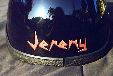 hand lettering on helmet