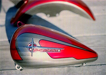 gunmetal grey scallops on candy apple red  Harley motorcycle parts