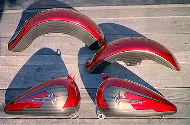 gunmetal grey scallops on candy apple red  motorcycle parts