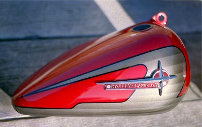 gunmetal grey scallops on candy apple red  Harley Davidson motorcycle tank