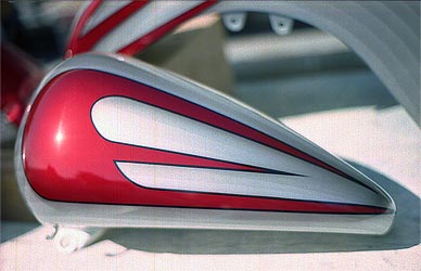 classic scallops on silver Harley Davidson motorcycle tank