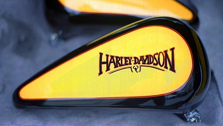 Yellow on black two-tone Harley Davidson custom paint job